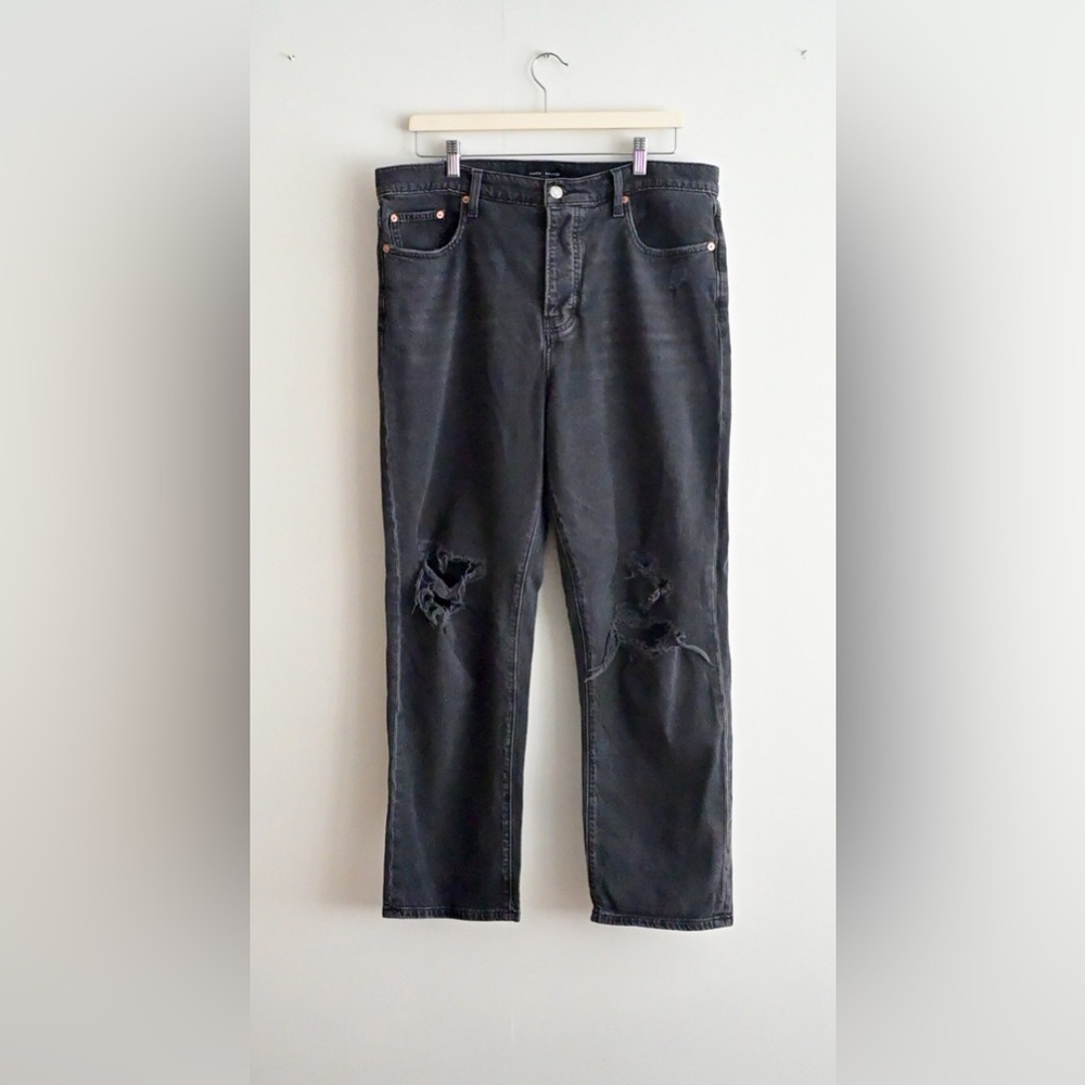 Lucky Brand 90s Loose Straight Jeans | High Rise Black Distressed | 14/32